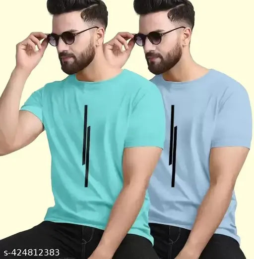 M Mart Men Striped Round Neck Polyester T-Shirt Pack of 2